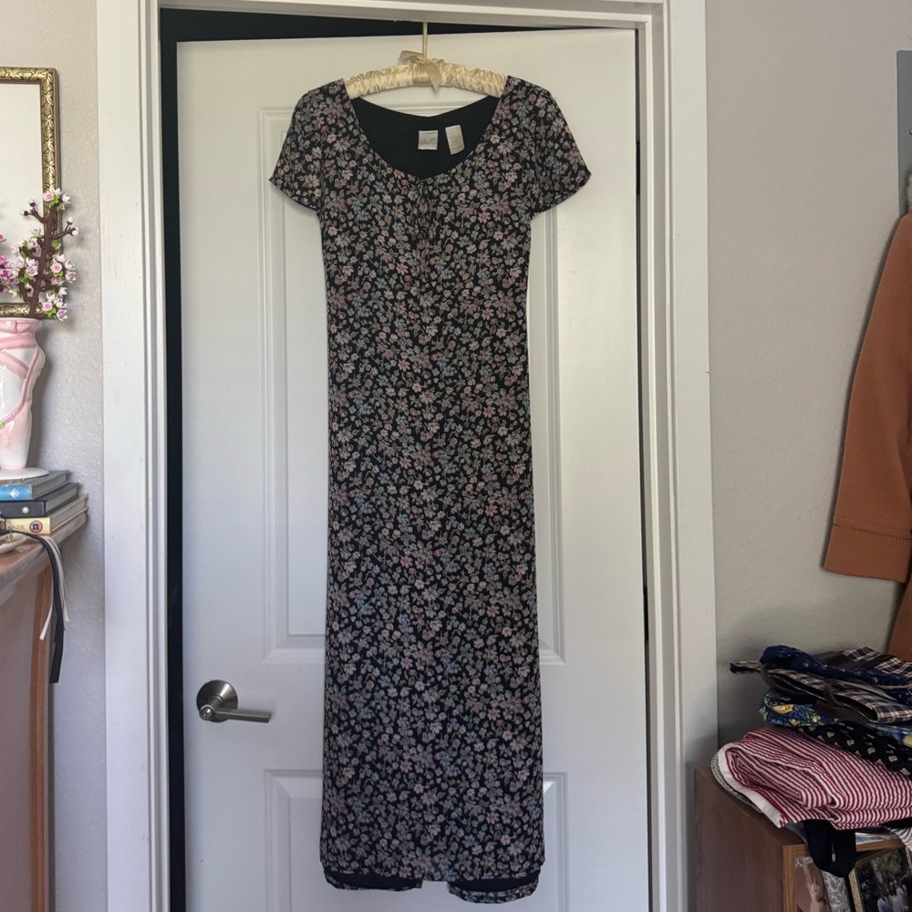 Emma James Black Floral Maxi Dress Vintage